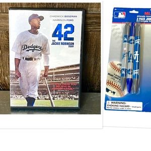 42 The Jackie Robinson Story Dvd & Dodgers 3pk Retractable Jumbo Ink Pens